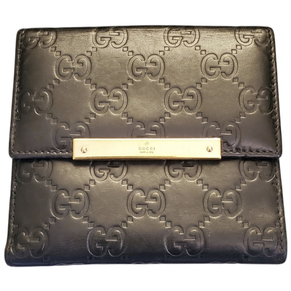 GUCCI Guccissima Metal Bar French Flap Bi-Fold Wallet